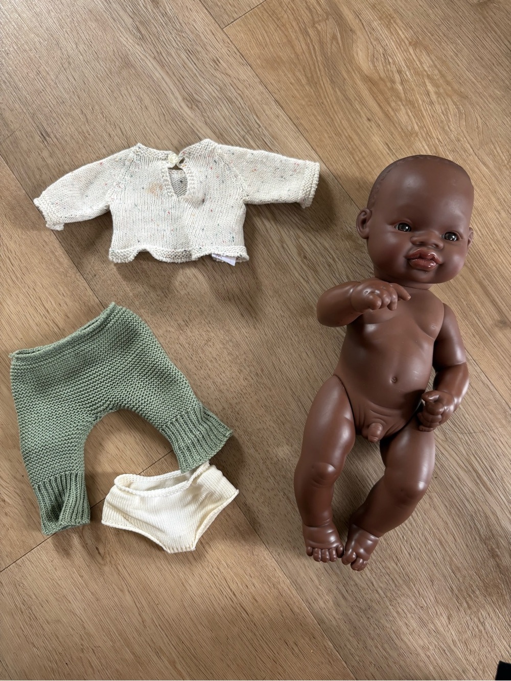 Miniland Anatomically correct African Black Baby Doll with Knit clothing